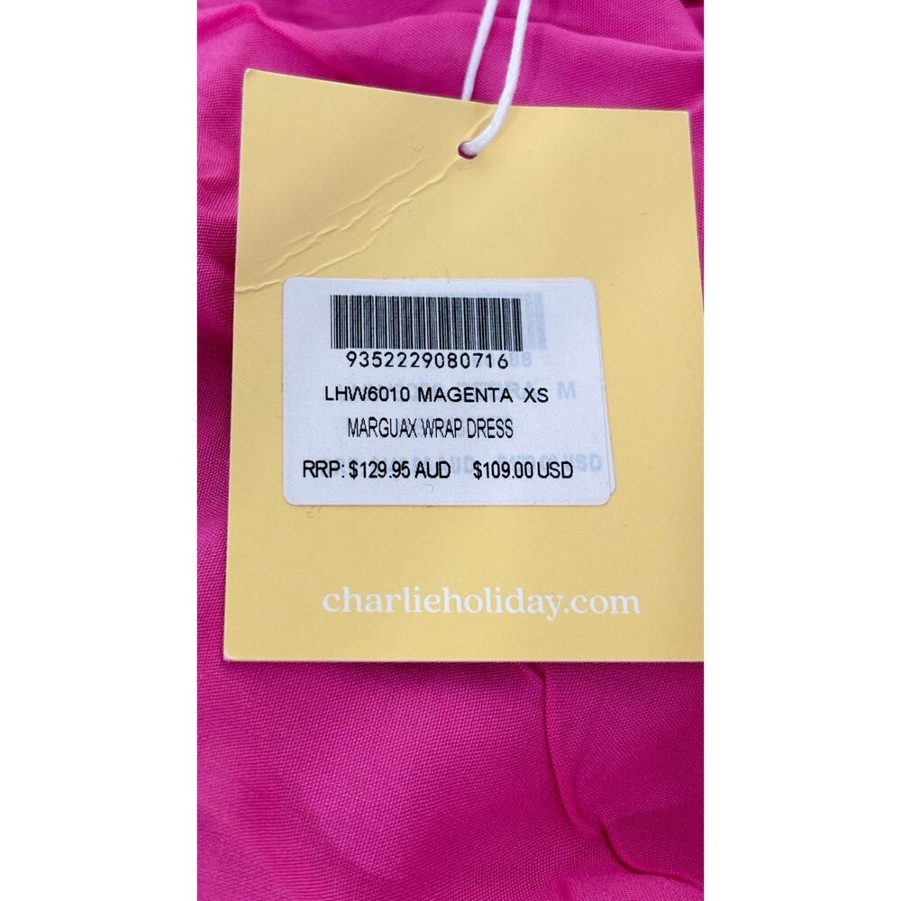 Charlie Holiday Womens Margaux Wrap Dress Short Puff Sleeve Size XS Magenta NWT - Picture 15 of 16